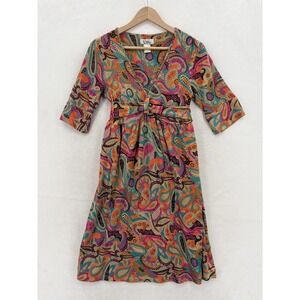 Vintage Lilly Pulitzer Dress Womens 4 Multi Paisley Silk Wrap 3/4 Sleeve Boho